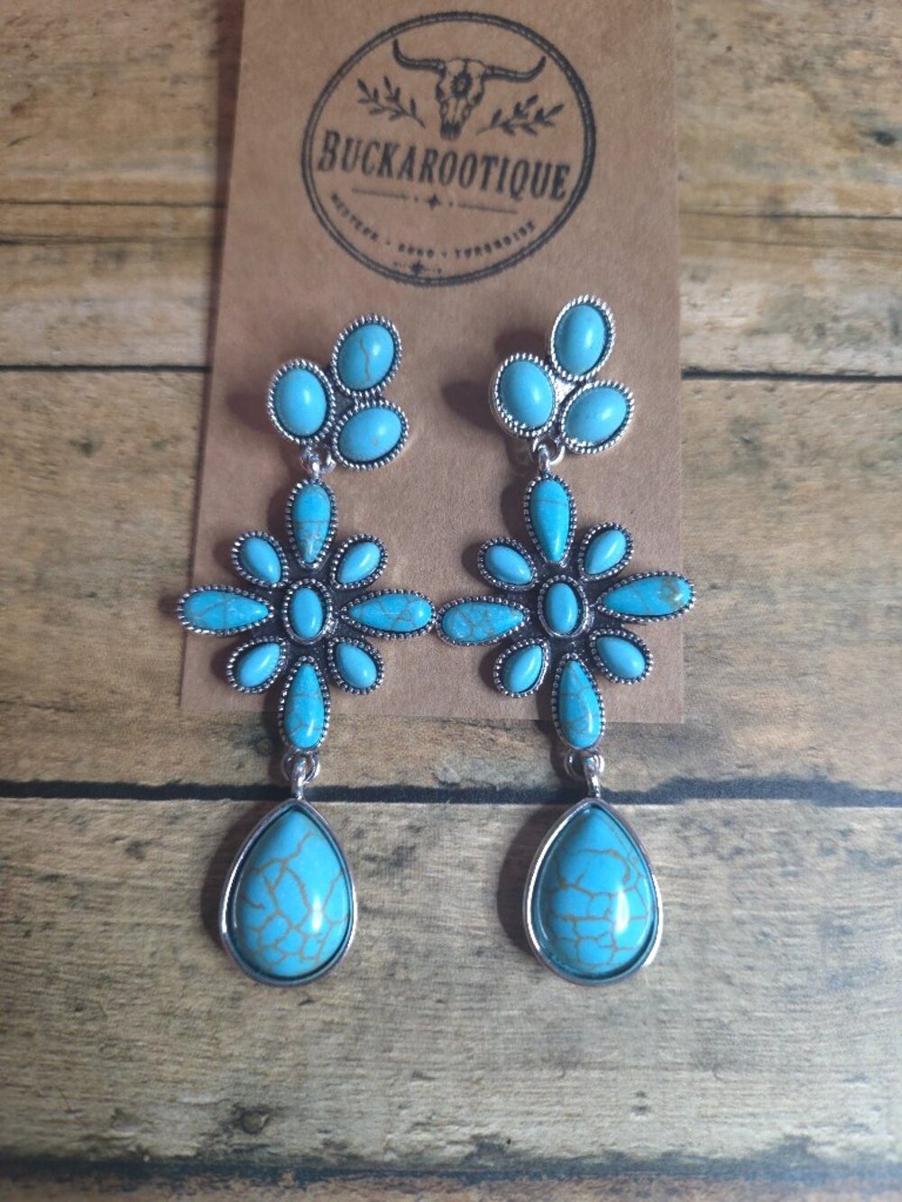 Western Turquoise Cluster Cross Earrings Southwestern Boho Rodeo Jewelry